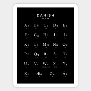 Danish Alphabet Chart, Denmark Language Learning - Black Magnet